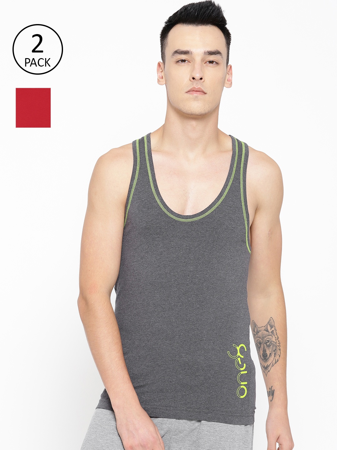 one8 by Virat Kohli Men Pack of 2 Solid Innerwear Vests 10486244-1-10486274-1, Charcoal
one8 by Virat Kohli Men Pack of 2 Solid Innerwear Vests 10486244-1-10486274-1, Charcoal