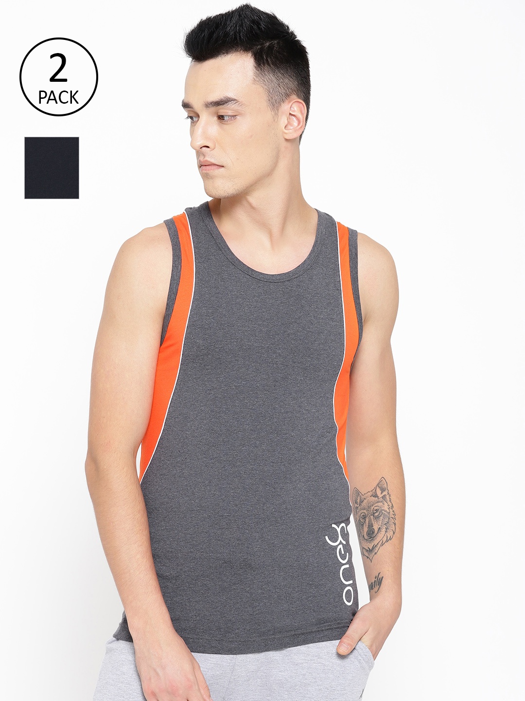 one8 by Virat Kohli Men Pack of 2 Colourblocked Innerwear Lounge Vest 10486226, Charcoal
one8 by Virat Kohli Men Pack of 2 Colourblocked Innerwear Lounge Vest 10486226, Charcoal