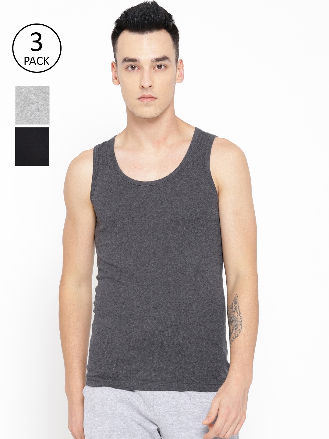 one8 by Virat Kohli Men Pack Of 3 Solid Innerwear Vests 10486252-1-10486242-1-10486248-1, Black
one8 by Virat Kohli Men Pack Of 3 Solid Innerwear Vests 10486252-1-10486242-1-10486248-1, Black
