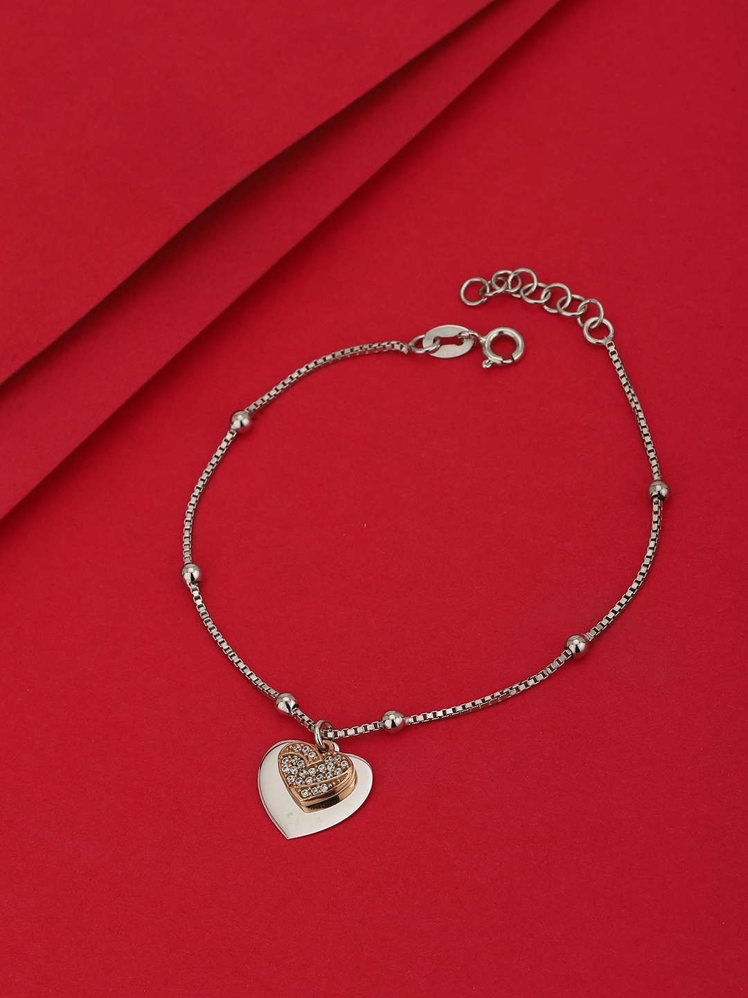 Carlton London Silver-Toned & Rose Gold-Toned Rhodium-Plated CZ-Studded Charm Bracelet
Carlton London Silver-Toned & Rose Gold-Toned Rhodium-Plated CZ-Studded Charm Bracelet
