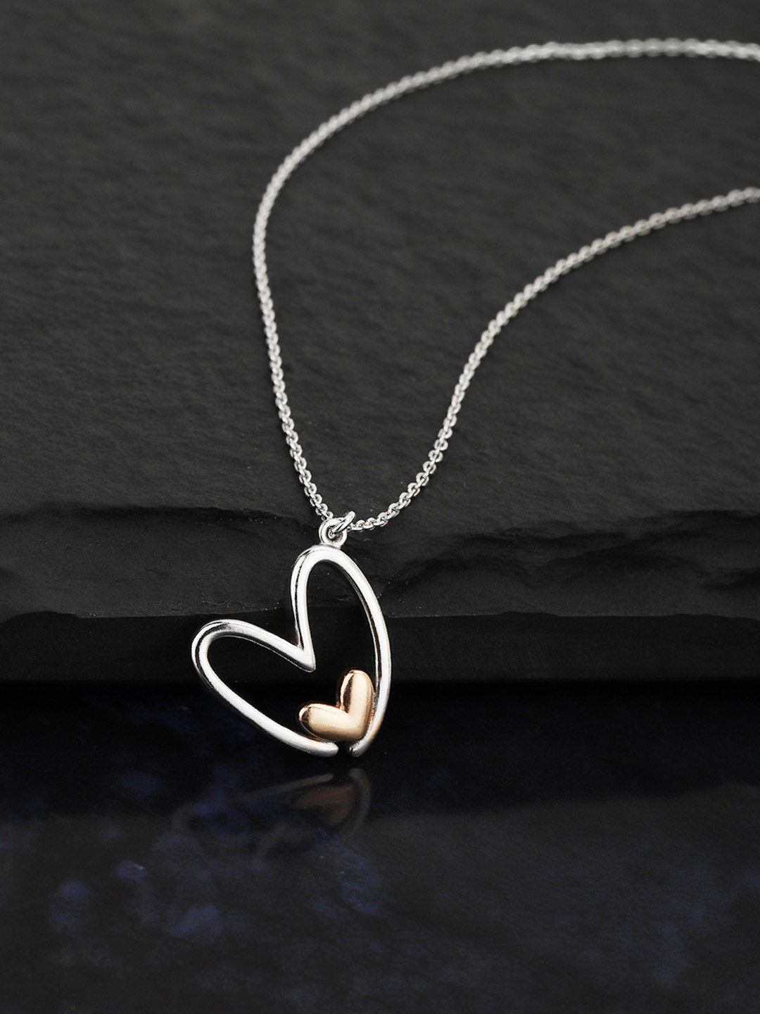 Carlton London Silver-Toned & Rose Gold-Toned Rhodium-Plated Heart-Shaped Necklace
Carlton London Silver-Toned & Rose Gold-Toned Rhodium-Plated Heart-Shaped Necklace