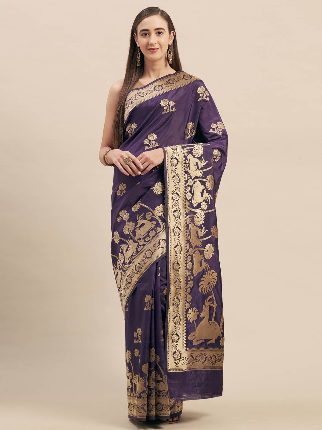 Mitera Blue Silk Blend Woven Design Kanjeevaram Saree