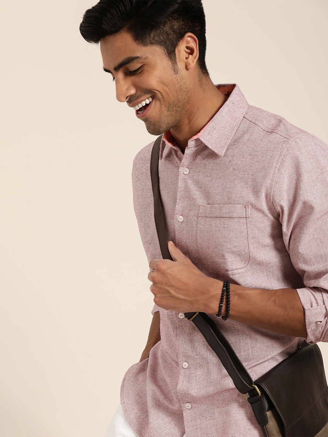 Taavi Men Pink Handloom Woven Legacy Regular Fit Solid Casual Sustainable Shirt With Chest Pocket
Taavi Men Pink Handloom Woven Legacy Regular Fit Solid Casual Sustainable Shirt With Chest Pocket