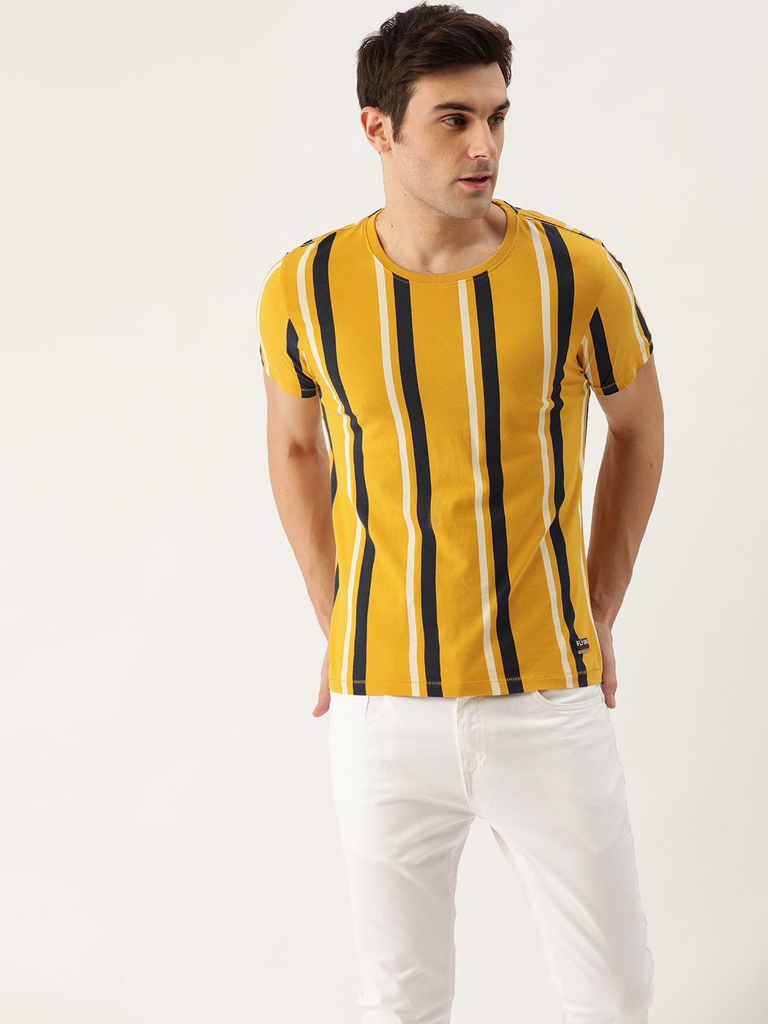 Flying Machine Men Mustard Yellow Black Slim Fit Striped Round Neck Pure Cotton T-shirt
Flying Machine Men Mustard Yellow Black Slim Fit Striped Round Neck Pure Cotton T-shirt