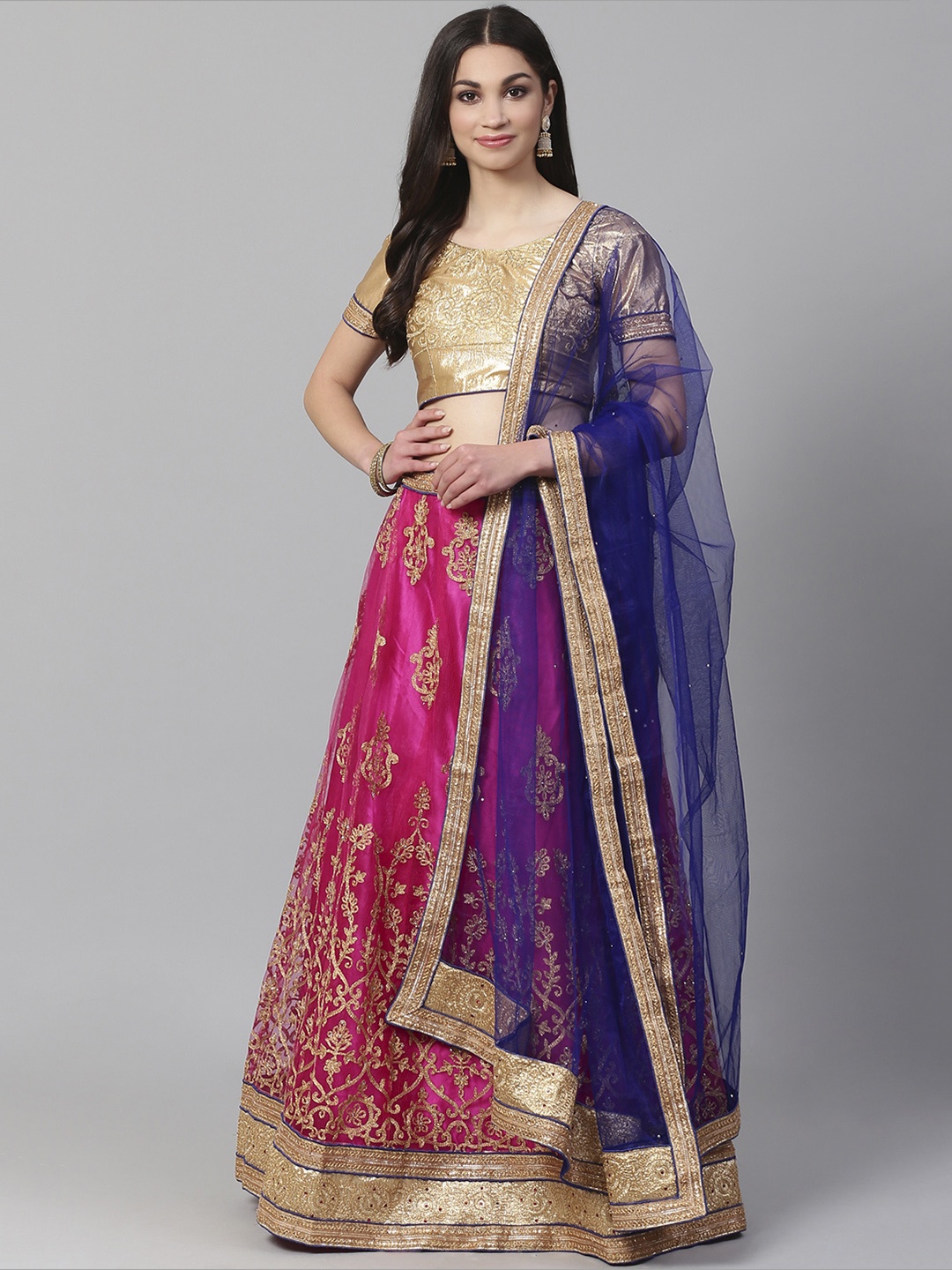 Readiprint Fashions Pink & Golden Semi-Stitched Lehenga & Unstitched Blouse with Dupatta
Readiprint Fashions Pink & Golden Semi-Stitched Lehenga & Unstitched Blouse with Dupatta