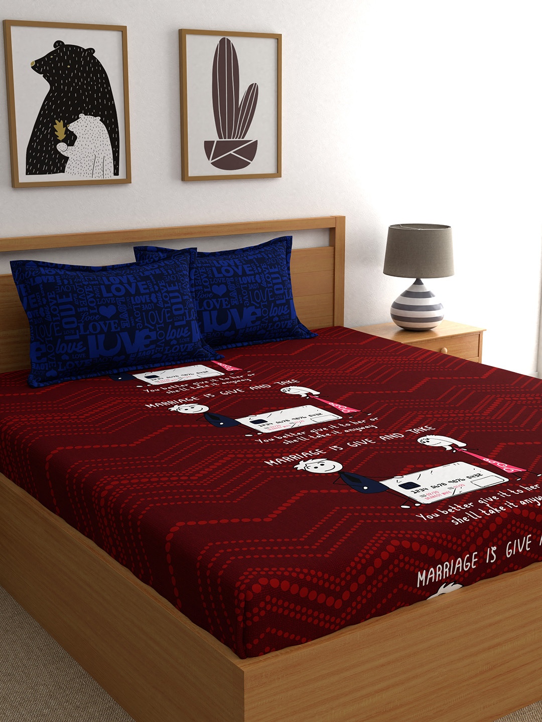 My Room Red & White Conversational 210 TC Cotton 1 Queen Bedsheet with 2 Pillow Covers
My Room Red & White Conversational 210 TC Cotton 1 Queen Bedsheet with 2 Pillow Covers