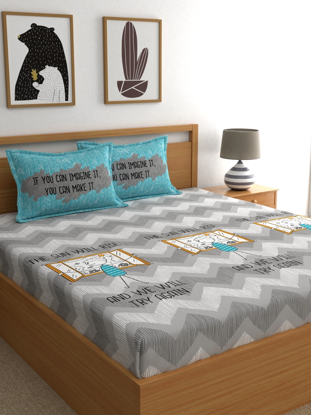 My Room Grey & Blue Conversational 210 TC Cotton 1 Queen Bedsheet with 2 Pillow Covers
My Room Grey & Blue Conversational 210 TC Cotton 1 Queen Bedsheet with 2 Pillow Covers