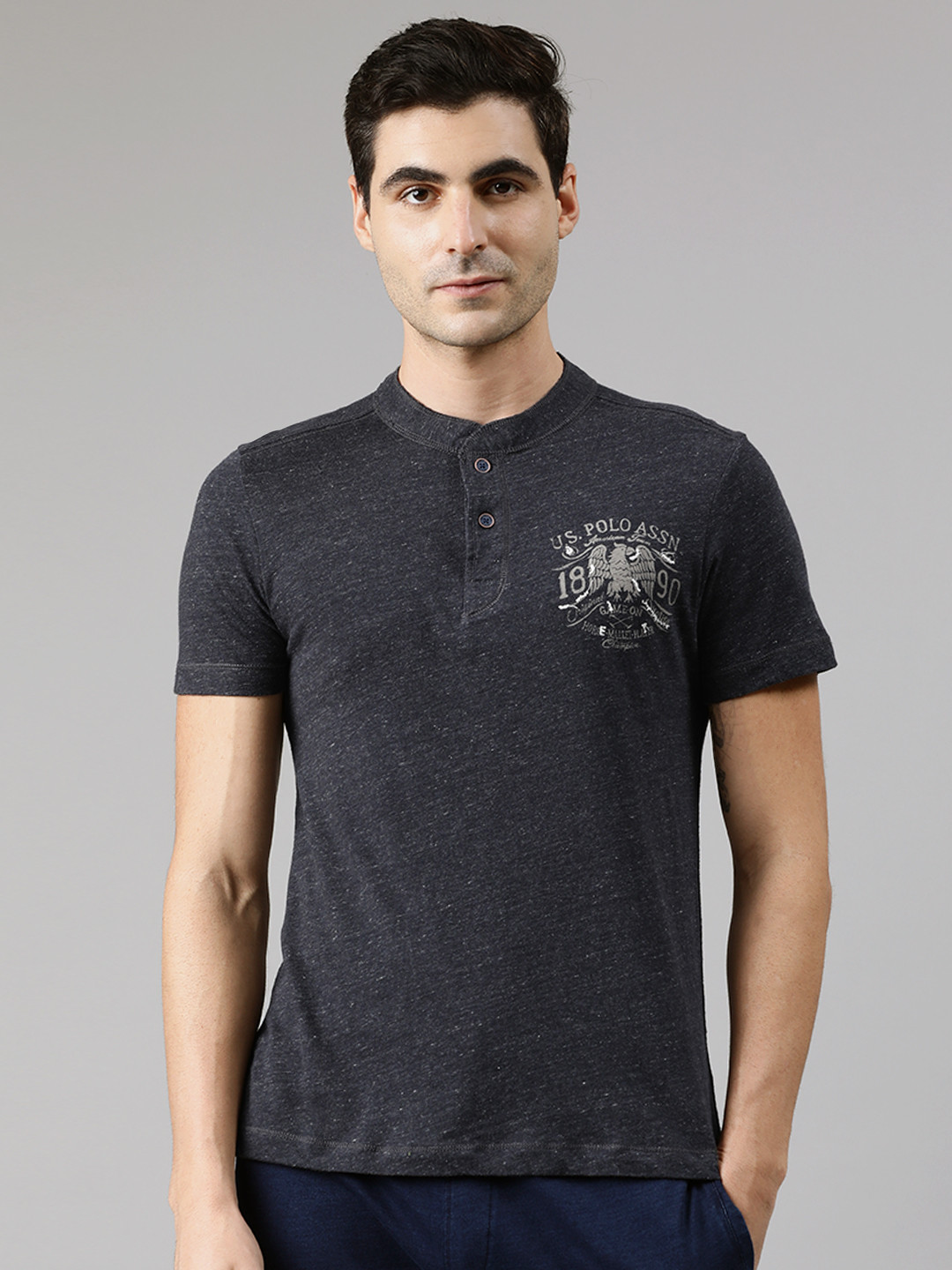U.S. Polo Assn. Denim Co. Men Charcoal Grey Melange Solid Henley Neck Pure Cotton T-shirt
U.S. Polo Assn. Denim Co. Men Charcoal Grey Melange Solid Henley Neck Pure Cotton T-shirt