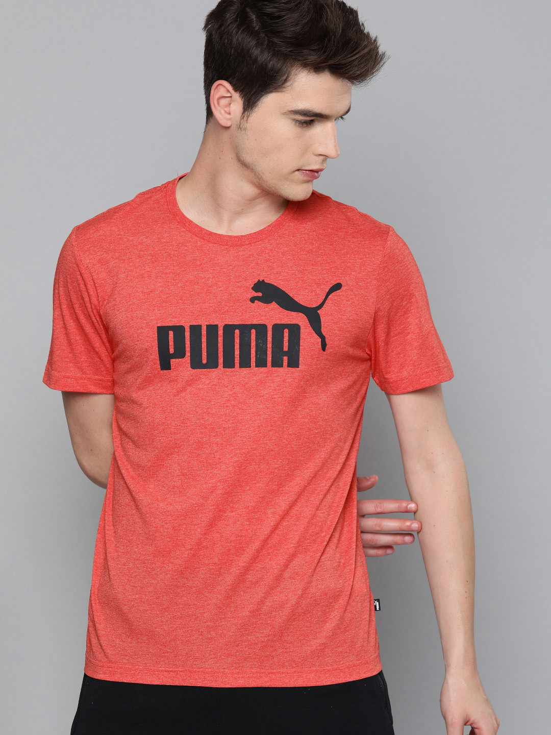 Puma Men Coral Red Printed Round Neck Essentials+ Heather T-shirt 
Puma Men Coral Red Printed Round Neck Essentials+ Heather T-shirt