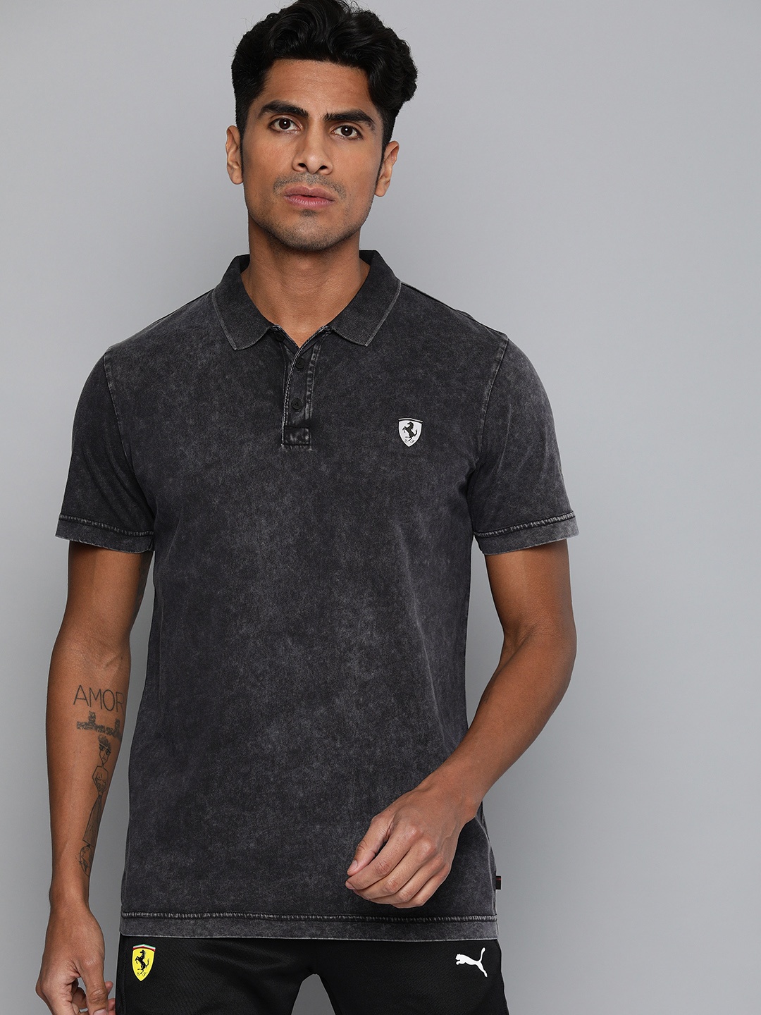 PUMA Motorsport Men Black Solid Ferrari Life Polo Collar Pure Cotton Motorsport T-shirt With Faded Effect
PUMA Motorsport Men Black Solid Ferrari Life Polo Collar Pure Cotton Motorsport T-shirt With Faded Effect
