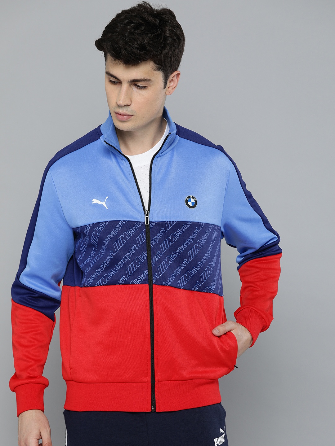 PUMA Motorsport Men Blue & Red Colourblocked BMW MMS Track MSP Sweatshirt With Printed Detailing
PUMA Motorsport Men Blue & Red Colourblocked BMW MMS Track MSP Sweatshirt With Printed Detailing