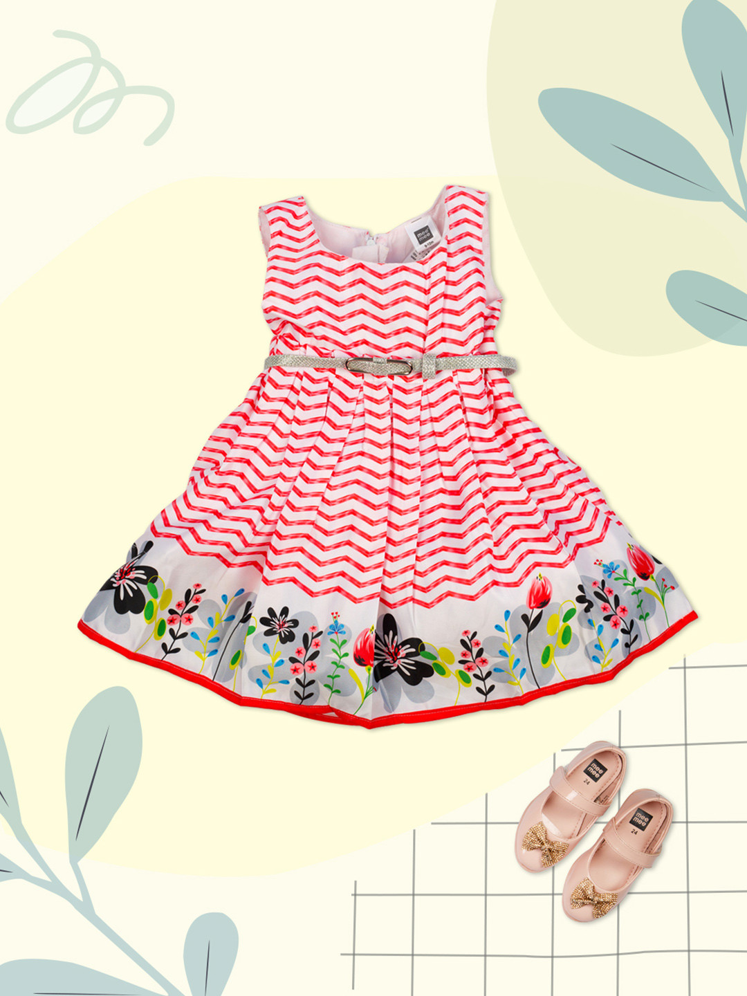 MeeMee Girls Red & White Printed Fit and Flare Dress 
MeeMee Girls Red & White Printed Fit and Flare Dress