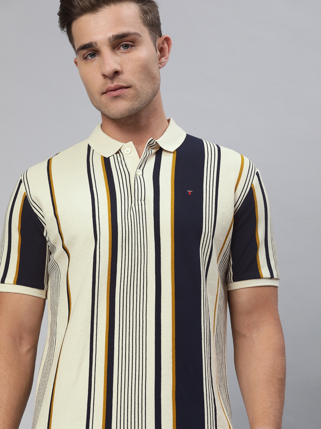 Louis Philippe Sport Men Beige Navy Blue Striped Slim Fit Polo Collar Pure Cotton T-shirt
Louis Philippe Sport Men Beige Navy Blue Striped Slim Fit Polo Collar Pure Cotton T-shirt