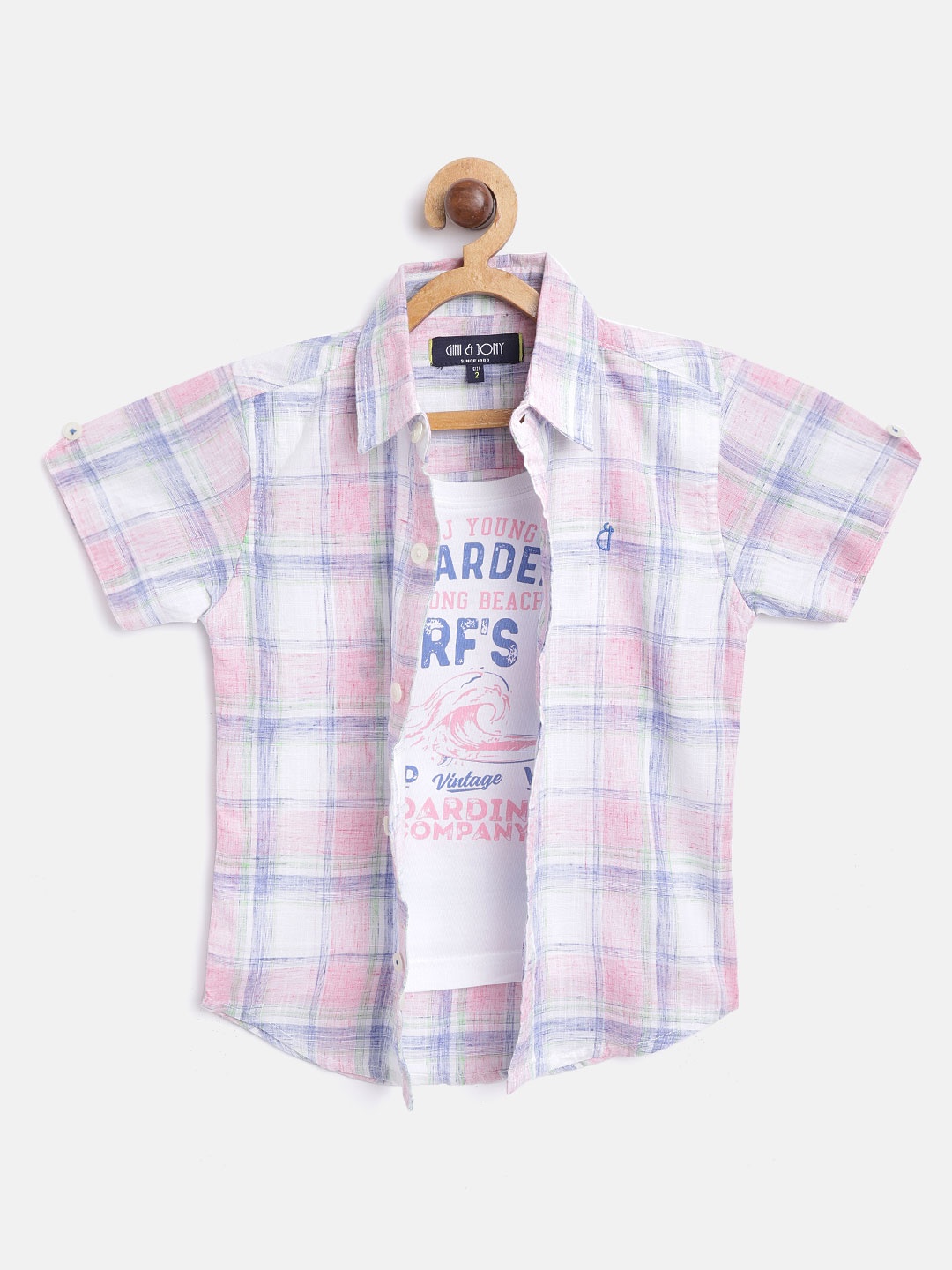 Gini and Jony Boys Pink & White Regular Fit Checked Casual Shirt with Attached T-shirt
Gini and Jony Boys Pink & White Regular Fit Checked Casual Shirt with Attached T-shirt