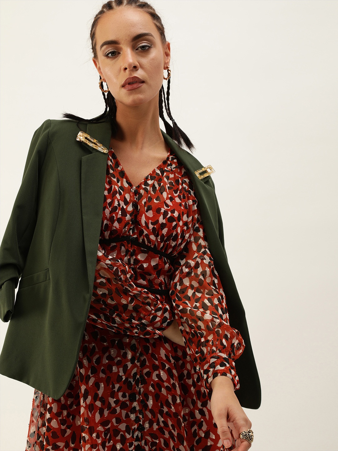 Antheaa Women Red & Black Animal Printed A-Line Dress