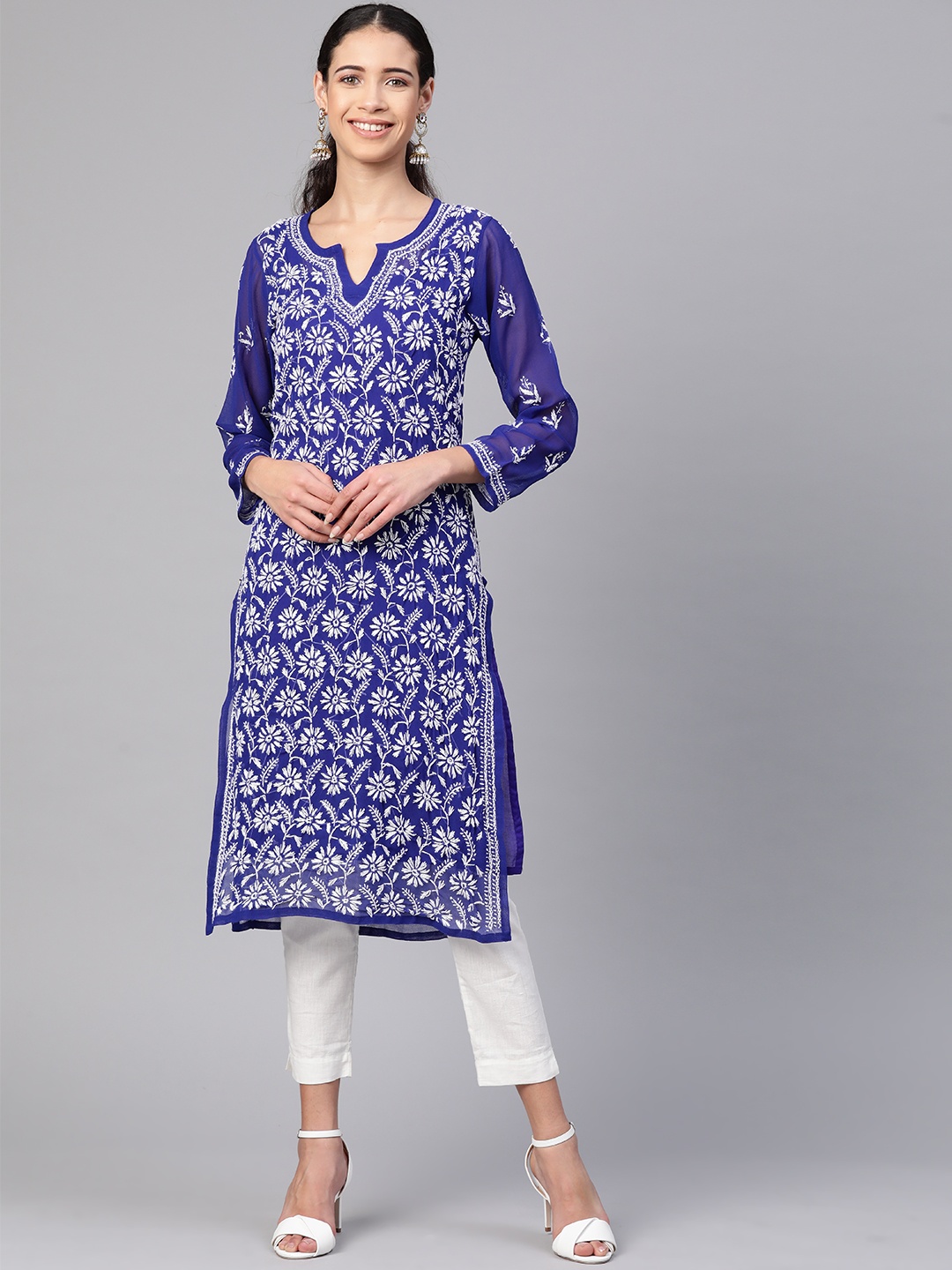 ADA Women Blue & White Chikankari Hand Embroidered Semi-Sheer Straight Sustainable Kurta With Slip
ADA Women Blue & White Chikankari Hand Embroidered Semi-Sheer Straight Sustainable Kurta With Slip