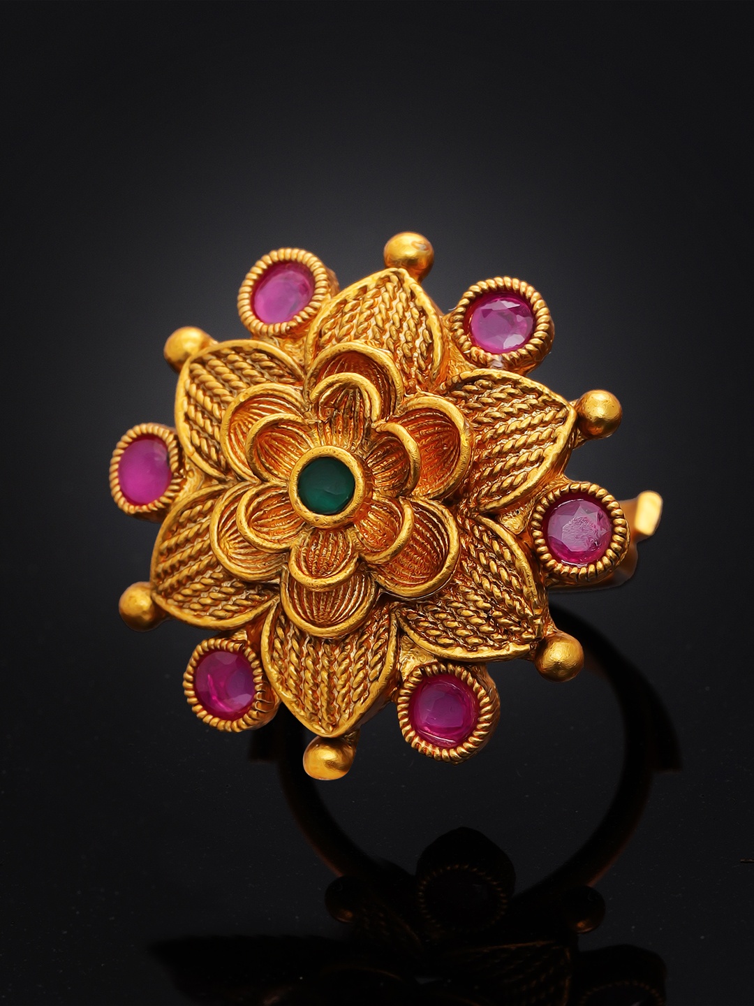 Rubans Gold-Plated & Pink Stone-Studded Adjustable Handcrafted Statement Finger Ring
Rubans Gold-Plated & Pink Stone-Studded Adjustable Handcrafted Statement Finger Ring