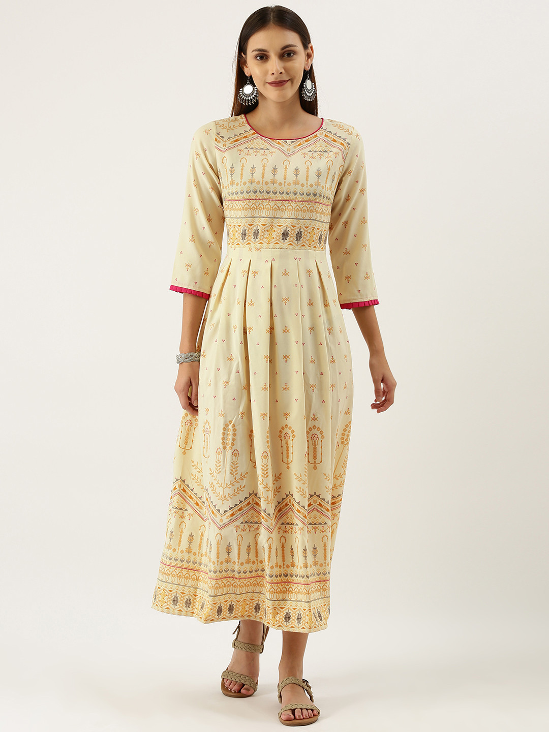 IMARA Women Off-White & Yellow Printed A-Line Dress
IMARA Women Off-White & Yellow Printed A-Line Dress