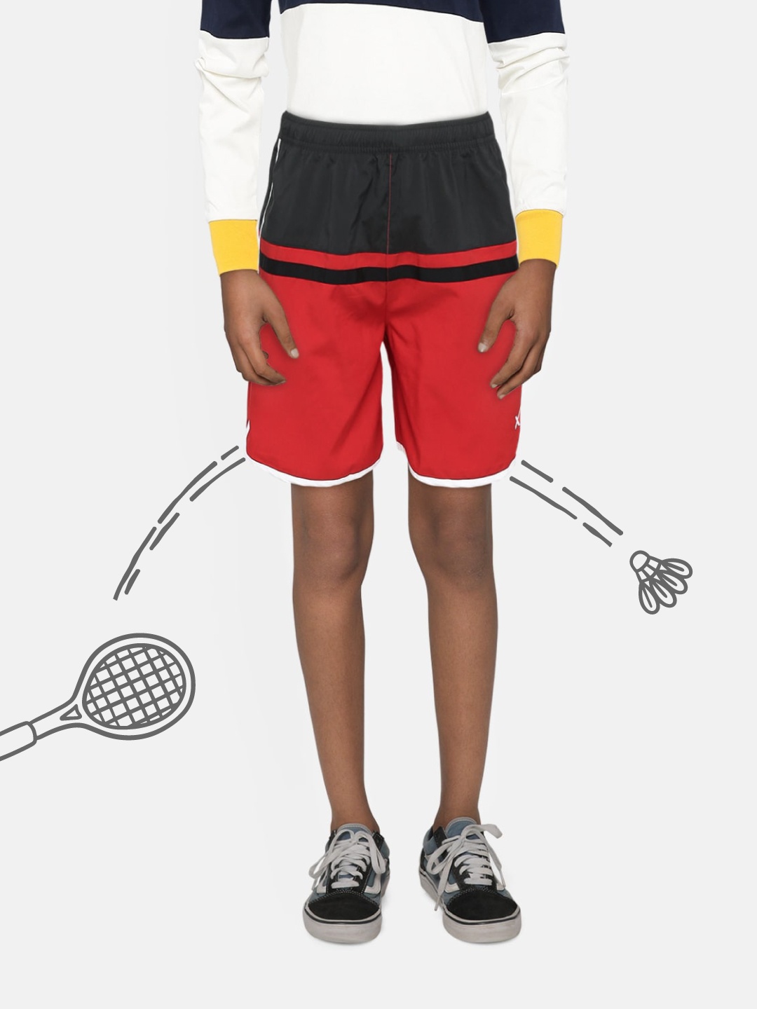 HRX by Hrithik Roshan Boys Flame Scarlet Colourblock Regular Fit Rapid-Dry Active Shorts, Red