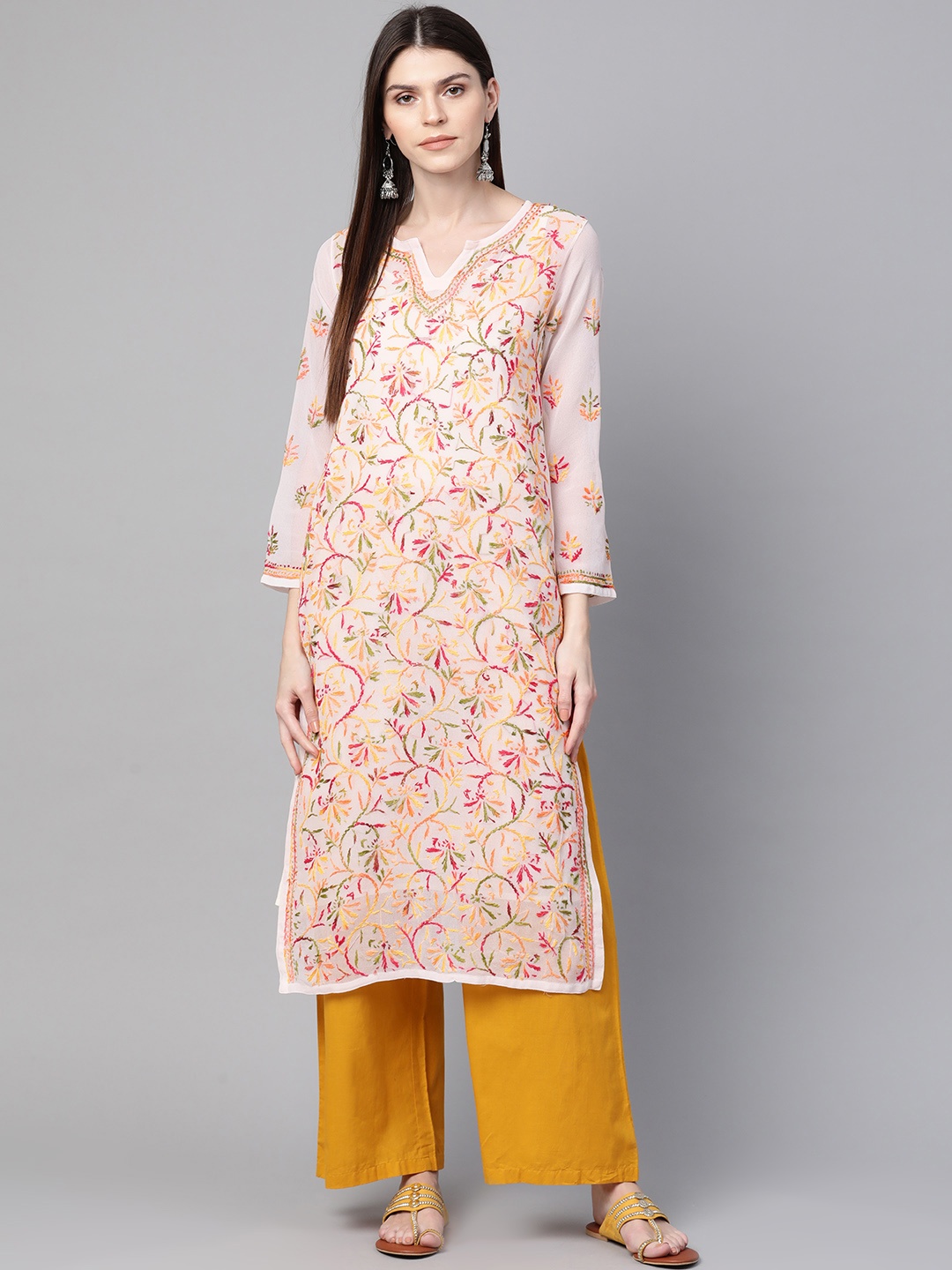 ADA Women Off-White & Mustard Yellow Chikankari Hand Embroidered Straight Kurta With Slip
ADA Women Off-White & Mustard Yellow Chikankari Hand Embroidered Straight Kurta With Slip