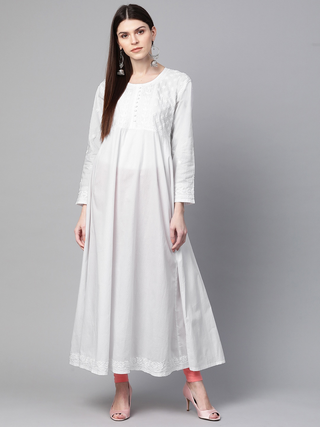 ADA Women White Chikankari Hand Embroidered Yoke Design A-Line Sustainable Handloom Kurta
ADA Women White Chikankari Hand Embroidered Yoke Design A-Line Sustainable Handloom Kurta