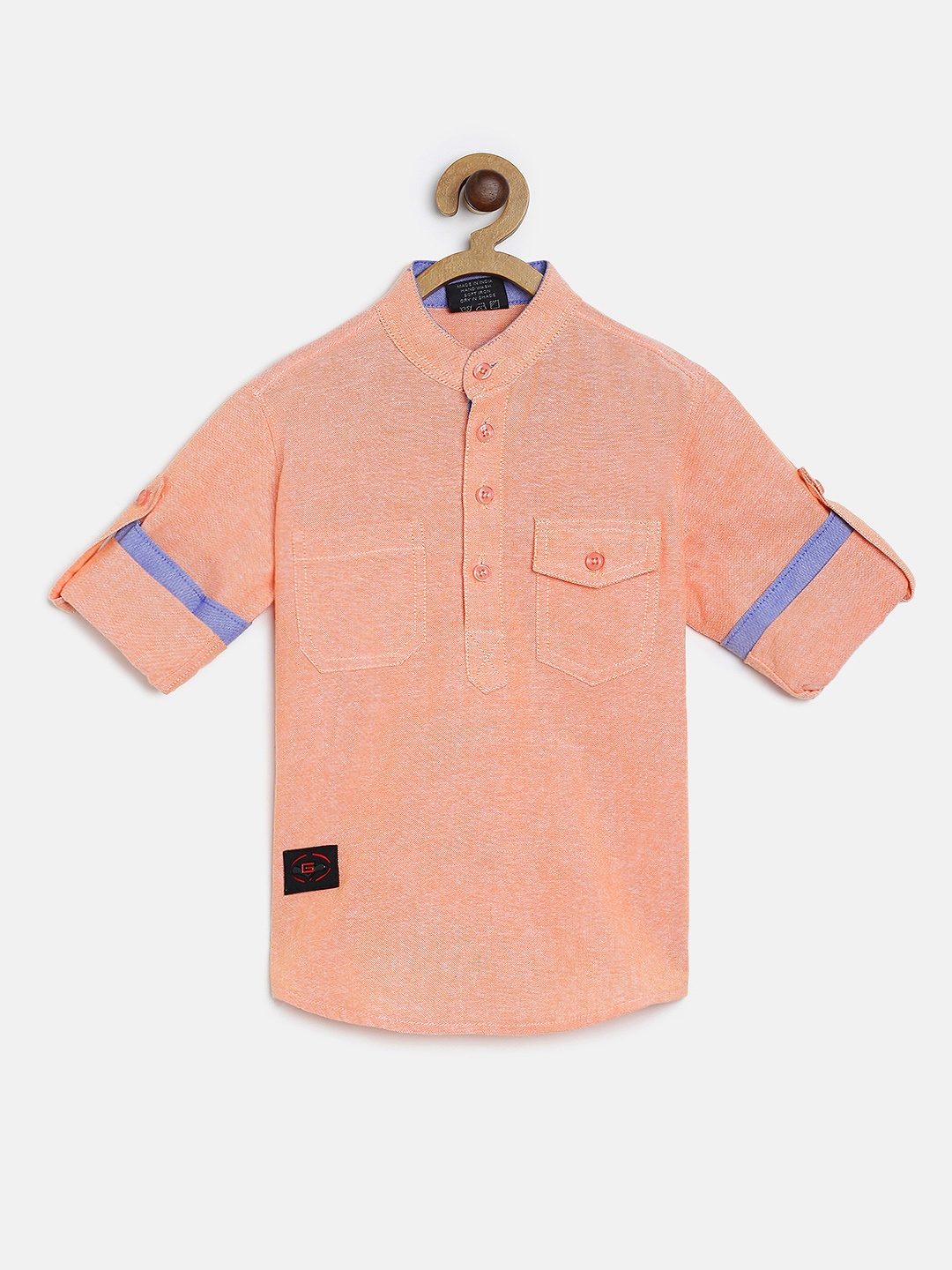 RIKIDOOS Boys Orange Solid Straight Kurta