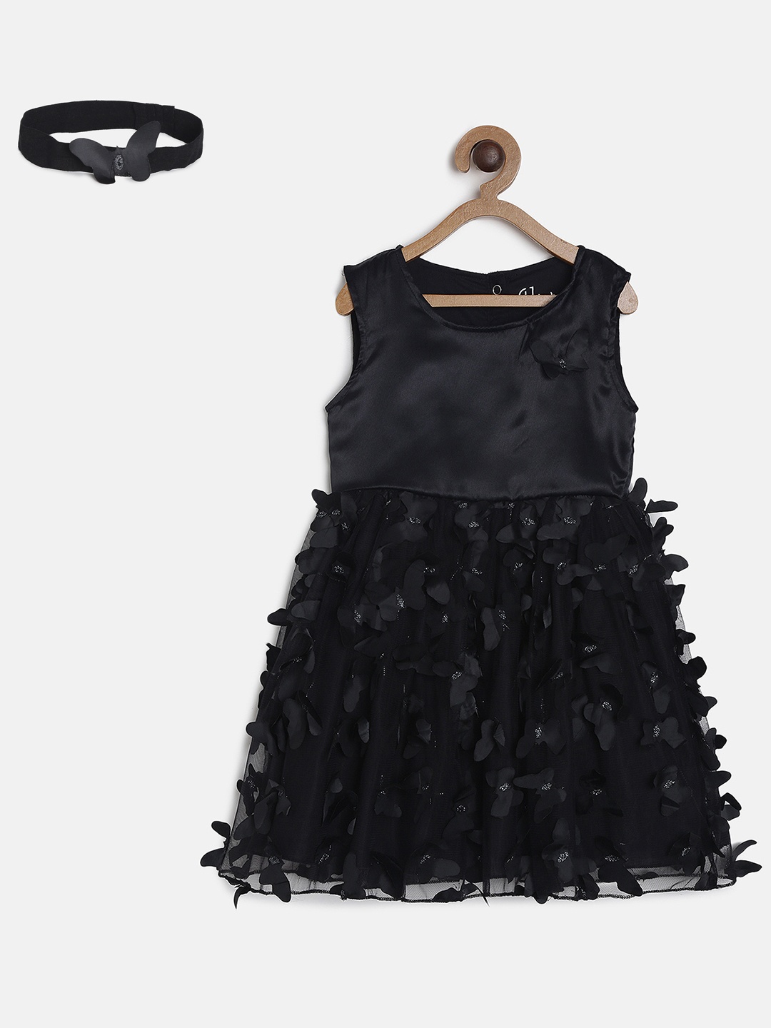 Gini and Jony Girls Black Self Design Fit and Flare Dress