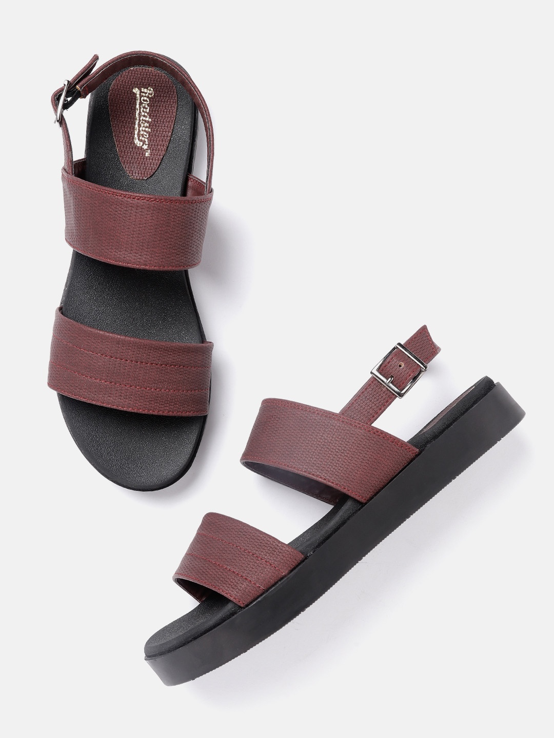 Roadster Women Burgundy Textured Open Toe Flats