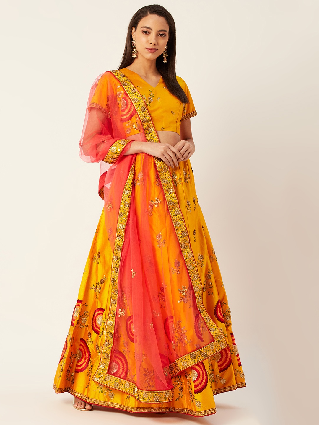 Shaily Mustard & Red Embroidered Semi-Stitched Lehenga & Unstitched Blouse with Dupatta
Shaily Mustard & Red Embroidered Semi-Stitched Lehenga & Unstitched Blouse with Dupatta