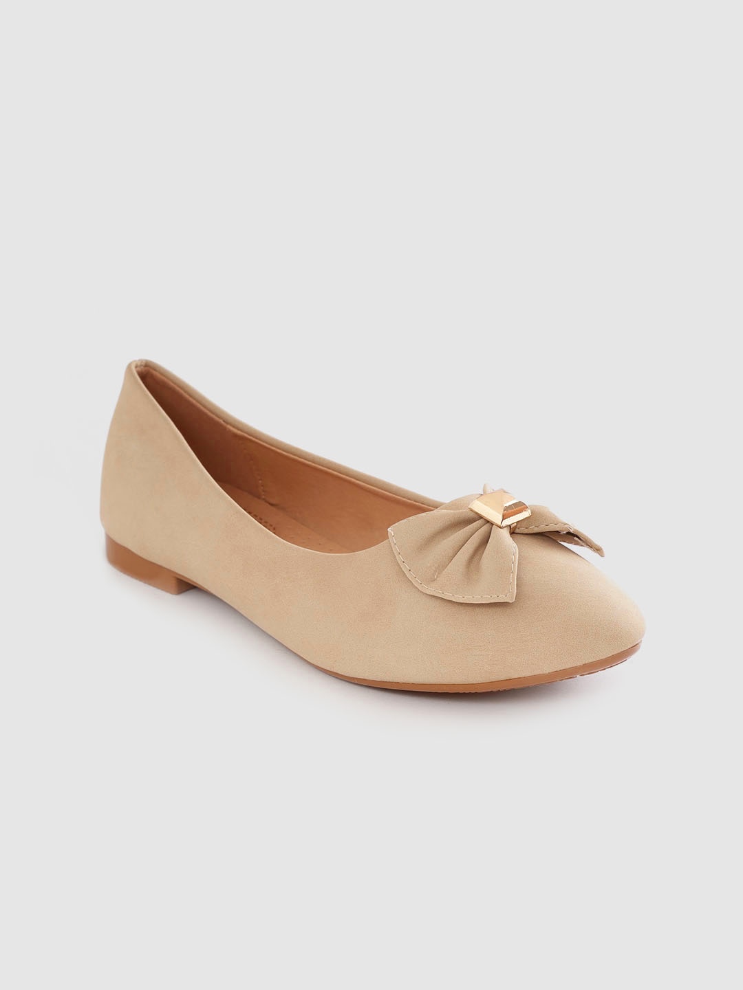 Lavie Women Beige Solid Ballerinas with Bow Detail