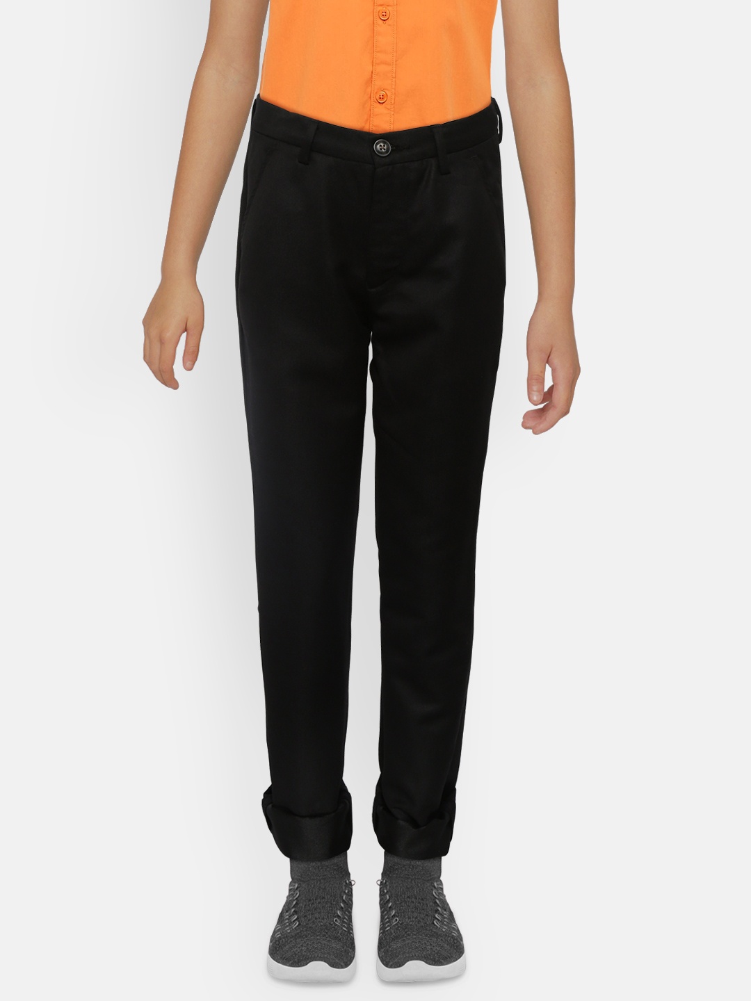 Gini and Jony Boys Black Regular Fit Solid Smart Casual Trousers