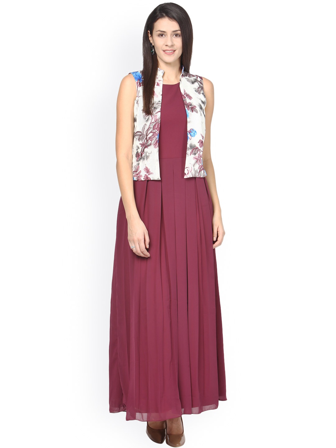 Athena Burgundy Silk Maxi Dress