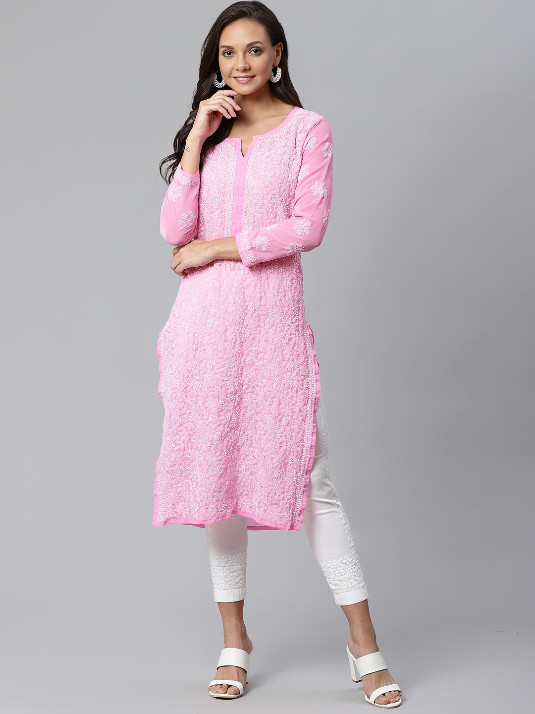 ADA Women Pink & White Chikankari Embroidered Sustainable Handloom Kurta with Trousers
ADA Women Pink & White Chikankari Embroidered Sustainable Handloom Kurta with Trousers