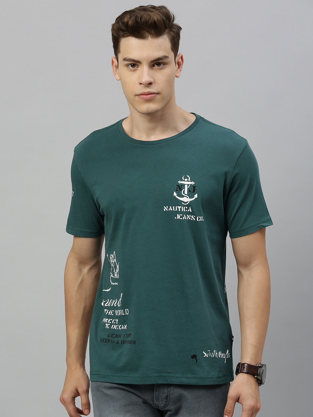 Nautica Men Green and White People & Places Placement Print Round Neck Pure Cotton T-shirt
Nautica Men Green and White People & Places Placement Print Round Neck Pure Cotton T-shirt