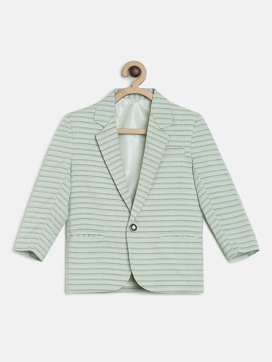 RIKIDOOSRIKIDOOS Boys Light Green & Black Striped Regular Fit Single-Breasted Pure Cotton Blazer
RIKIDOOSRIKIDOOS Boys Light Green & Black Striped Regular Fit Single-Breasted Pure Cotton Blazer