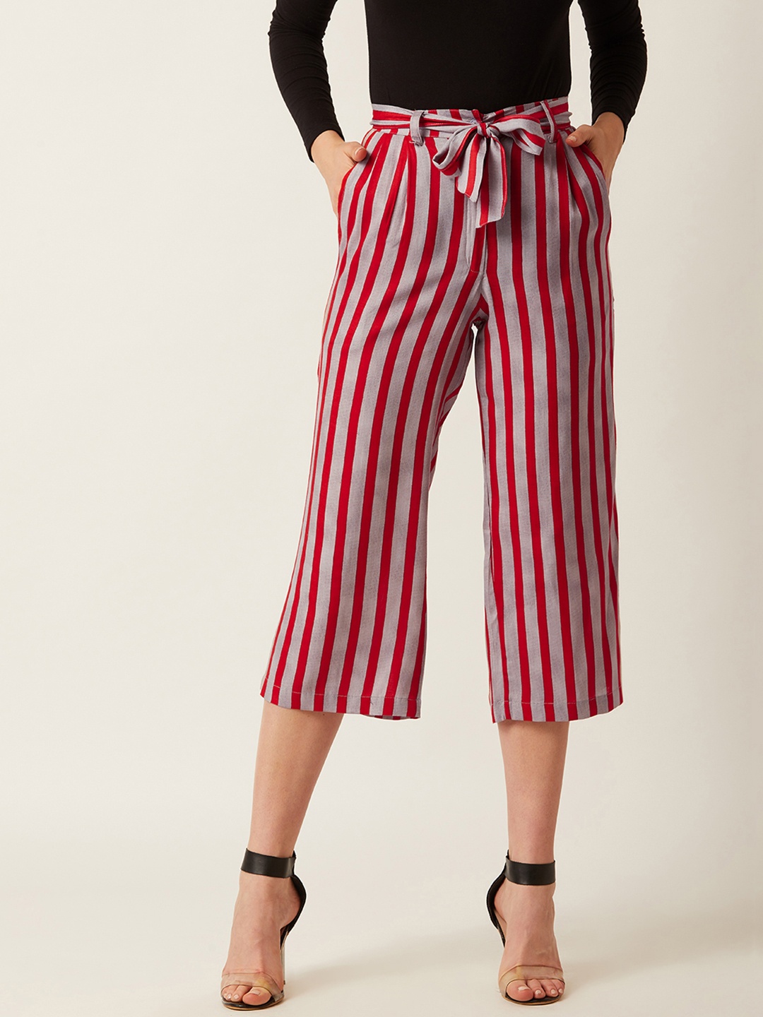 Alsace Lorraine Paris Women Grey & Red Straight Fit Striped Cropped Parallel Trousers
Alsace Lorraine Paris Women Grey & Red Straight Fit Striped Cropped Parallel Trousers