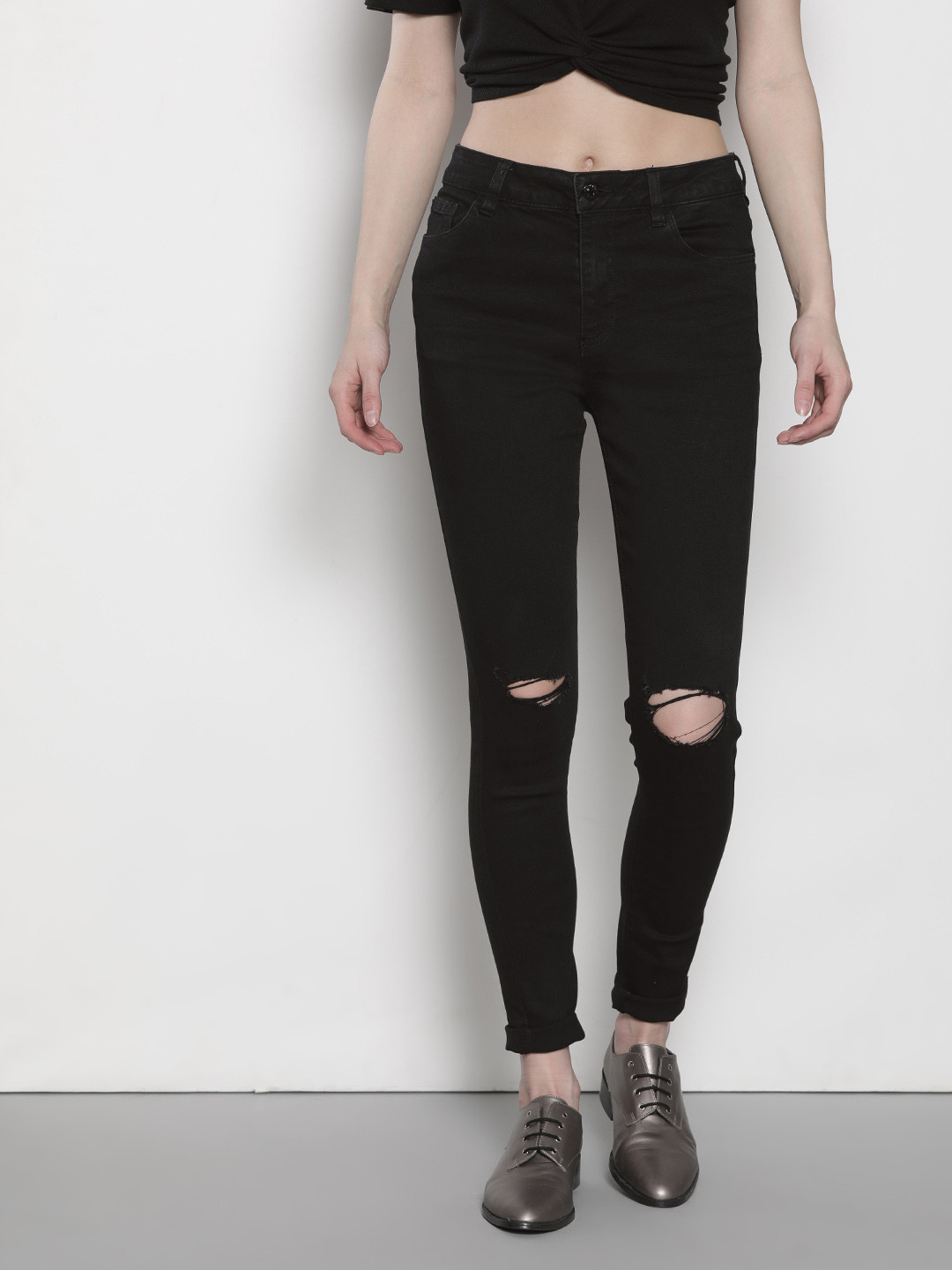 DOROTHY PERKINS Women Black Skinny Fit Mid-Rise Slash Knee Stretchable Jeans 
DOROTHY PERKINS Women Black Skinny Fit Mid-Rise Slash Knee Stretchable Jeans