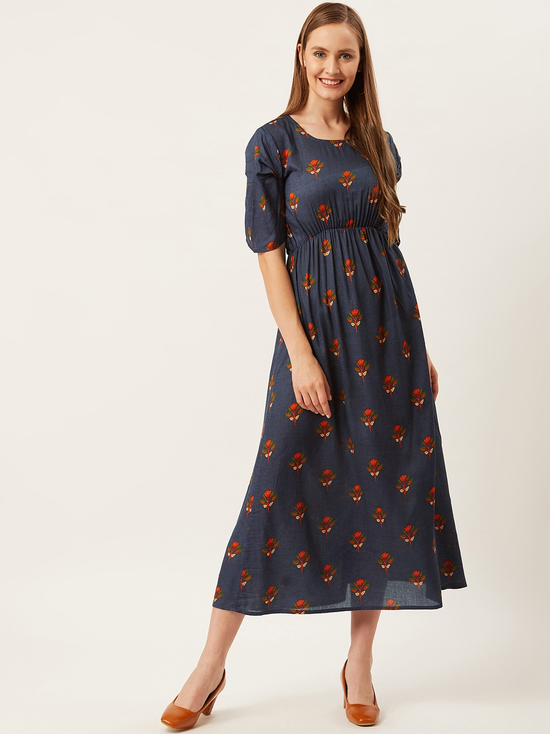 Alsace Lorraine Paris Women Charcoal Grey and Rust Orange Floral Print A-Line Maxi Dress
Alsace Lorraine Paris Women Charcoal Grey and Rust Orange Floral Print A-Line Maxi Dress