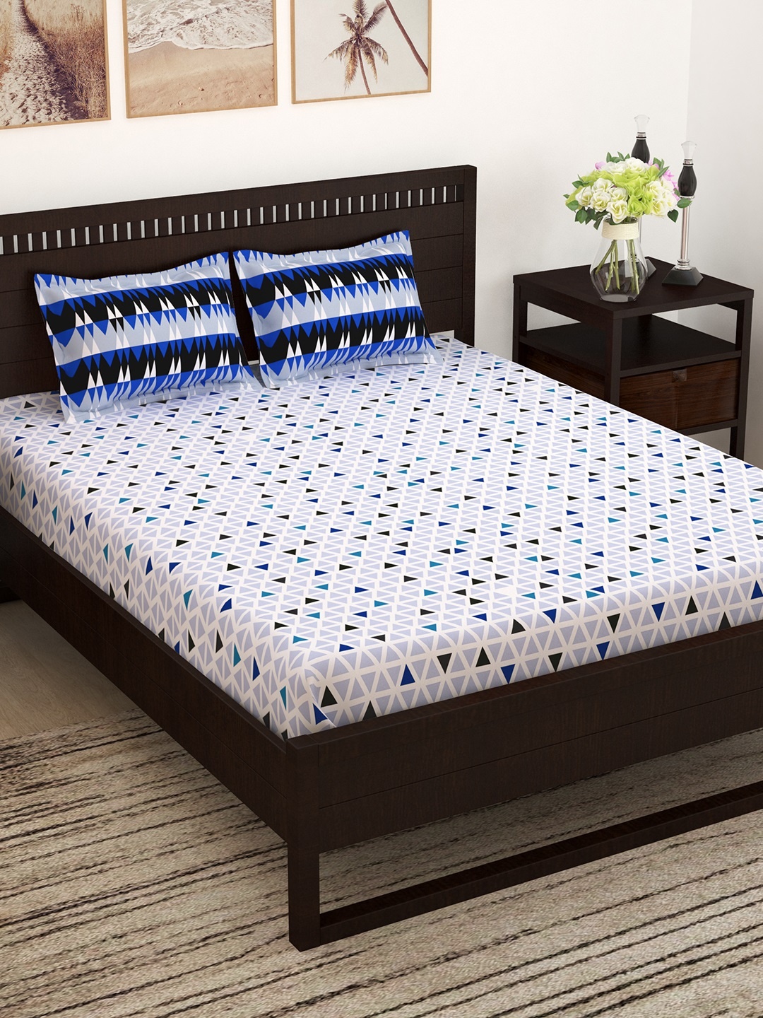 Story@home White & Blue Geometric 152 TC Cotton 1 Queen Bedsheet with 2 Pillow Covers
Story@home White & Blue Geometric 152 TC Cotton 1 Queen Bedsheet with 2 Pillow Covers
