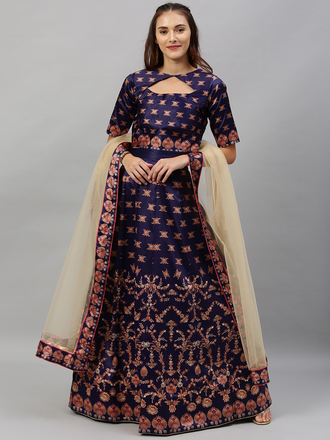 flaher Navy Blue & Beige Printed Semi-Stitched Lehenga & Unstitched Blouse with Dupatta
flaher Navy Blue & Beige Printed Semi-Stitched Lehenga & Unstitched Blouse with Dupatta