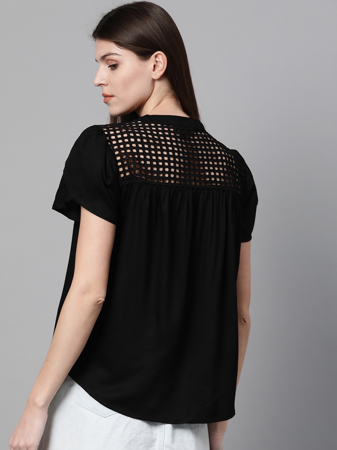 Roadster Women Black Solid Semi-Sheer Top