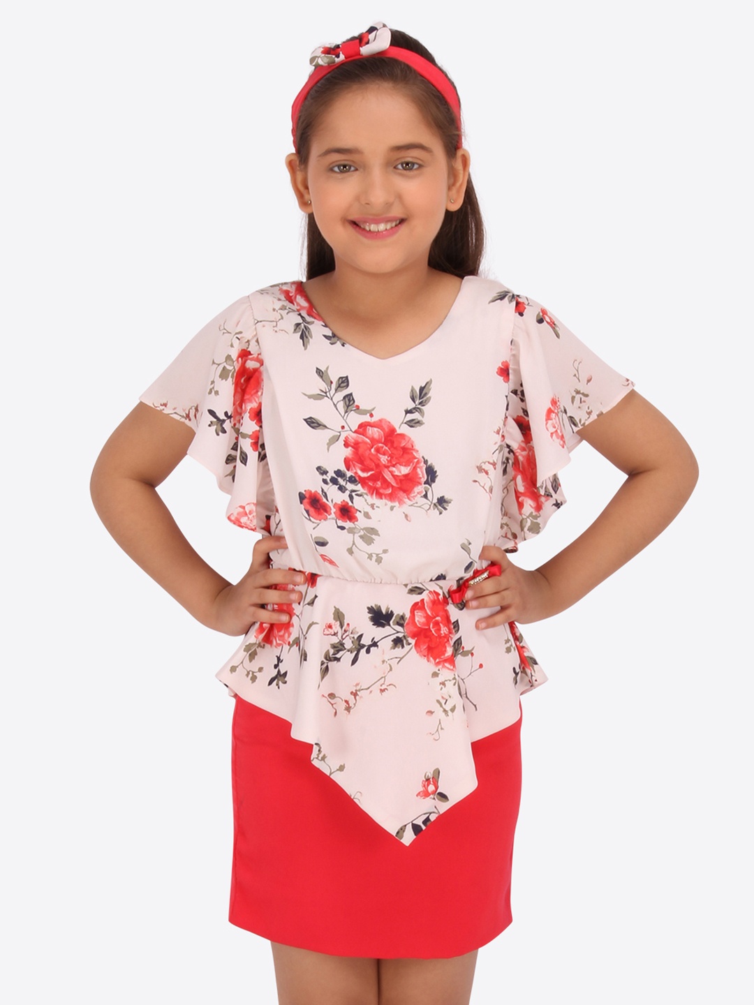 CUTECUMBER Girls Red & White Printed Sheath Dress