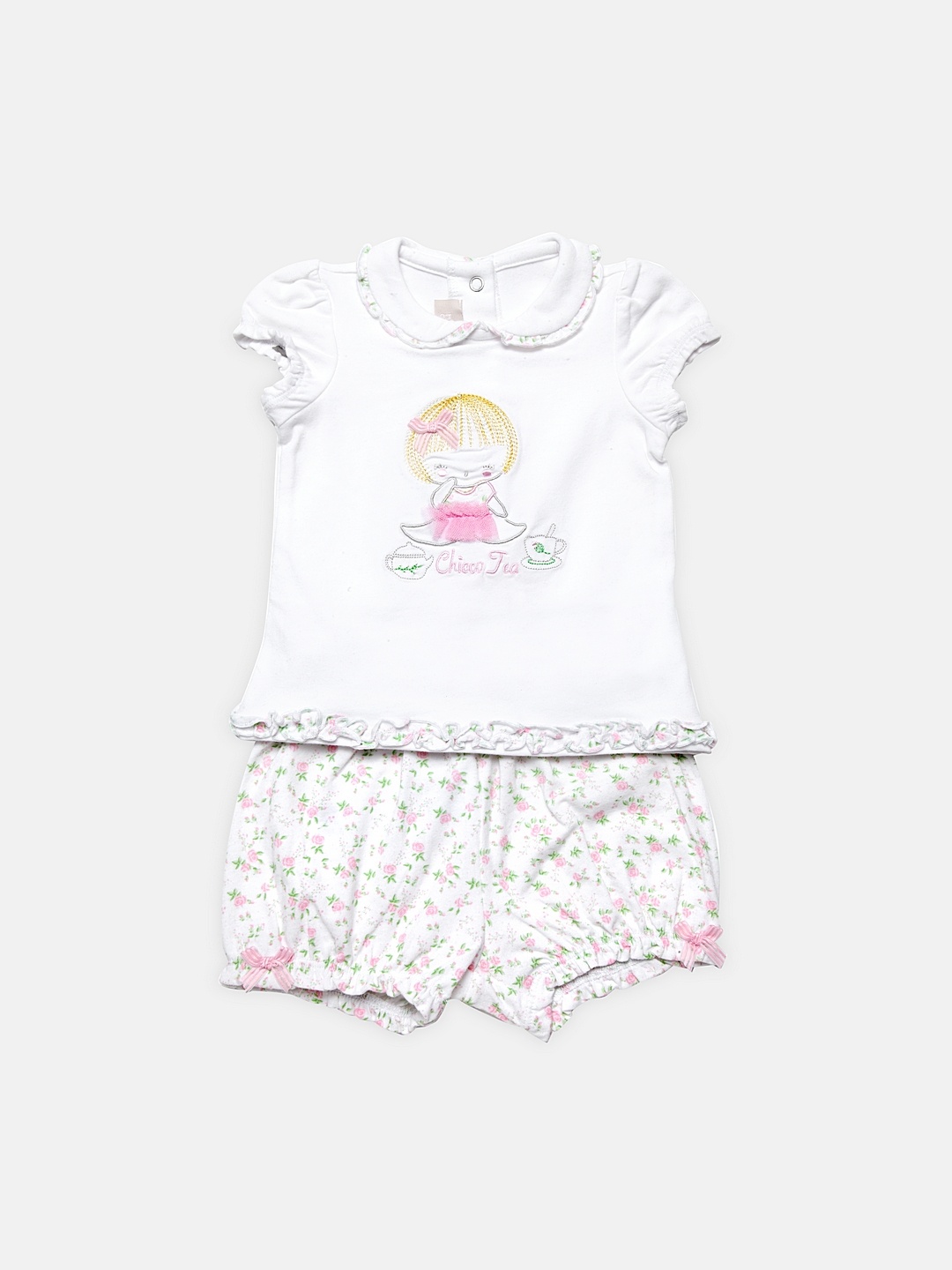 Chicco Girls White & Pink Solid T-shirt with Shorts