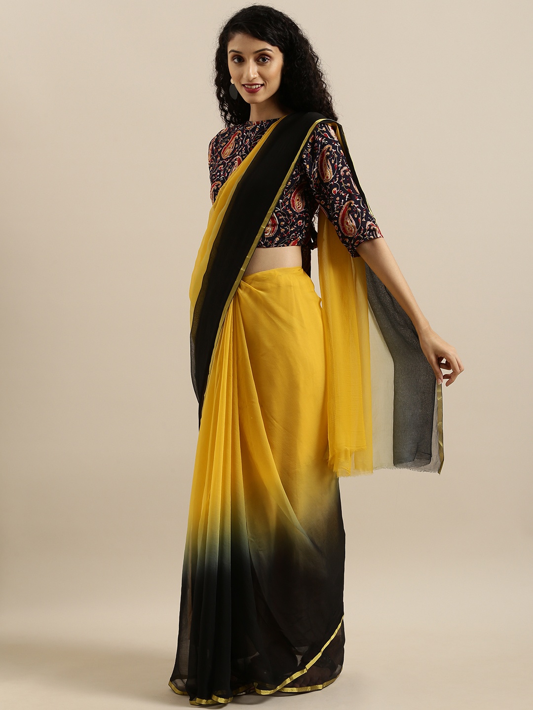Geroo Jaipur Hand Dyed Yellow & Black Shaded Sustainable Saree With Hand Block Print Blouse
Geroo Jaipur Hand Dyed Yellow & Black Shaded Sustainable Saree With Hand Block Print Blouse