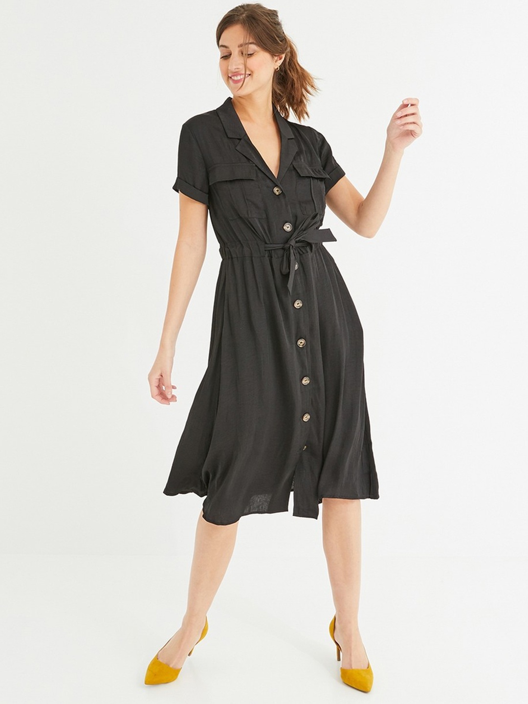 promod Women Black Solid Shirt Dress