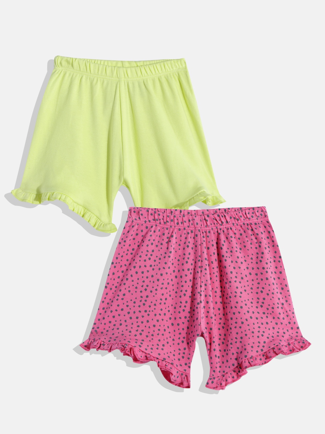 mothercare Girls Set Of 2 Printed & Solid Regular Fit Mid-Rise Knitted Pure Cotton Shorts, Lime green
mothercare Girls Set Of 2 Printed & Solid Regular Fit Mid-Rise Knitted Pure Cotton Shorts, Lime green