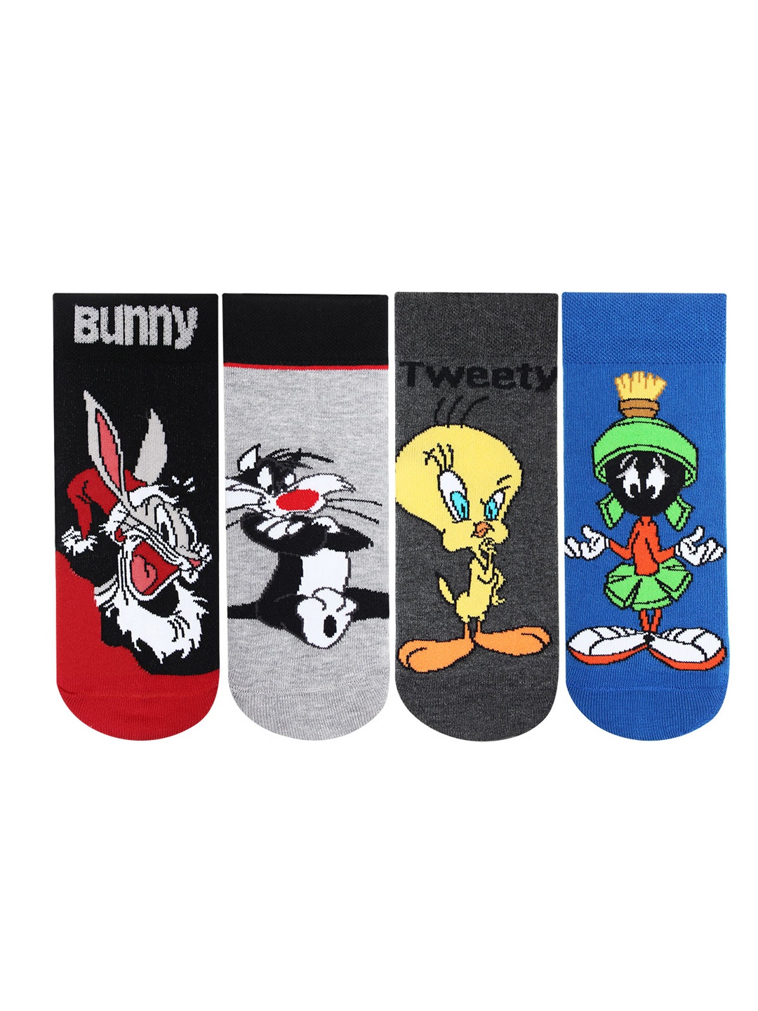 Bonjour Kids Pack of 4 Assorted Loony Tunes Ankle-Length Socks
