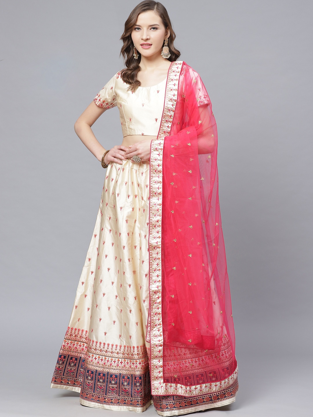 Mitera Off-White & Pink Embroidered Semi-Stitched Lehenga & Unstitched Blouse with Dupatta, Cream
Mitera Off-White & Pink Embroidered Semi-Stitched Lehenga & Unstitched Blouse with Dupatta, Cream
