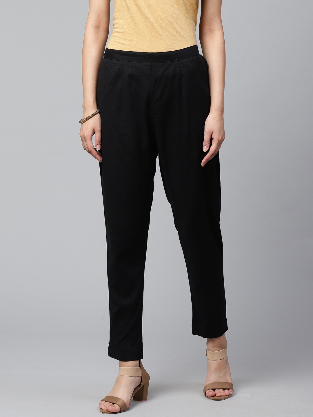 Cayman Women Black Tapered Fit Solid Regular Trousers