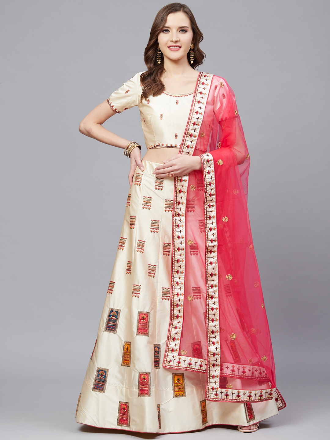 Mitera Cream-Coloured Embroidered Semi-Stitched Lehenga & Unstitched Blouse with Dupatta
Mitera Cream-Coloured Embroidered Semi-Stitched Lehenga & Unstitched Blouse with Dupatta